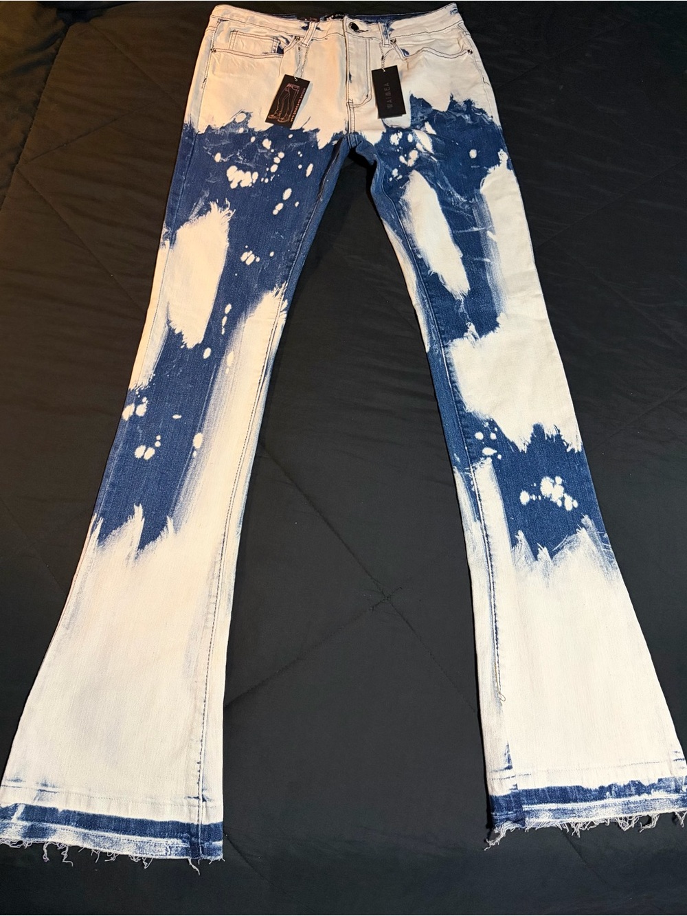 Aime Leon Dore Blue & White Bleached Flare Jeans